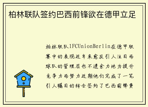 柏林联队签约巴西前锋欲在德甲立足