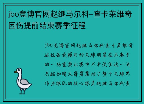 jbo竞博官网赵继马尔科-查卡莱维奇因伤提前结束赛季征程